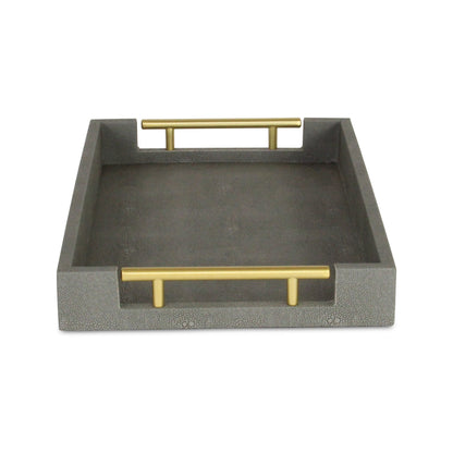 16" Gray Wood Faux Shagreen Serving Tray With Handles - Loft&Timber