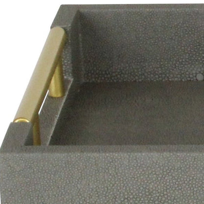 16" Gray Wood Faux Shagreen Serving Tray With Handles - Loft&Timber