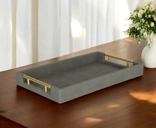 16" Gray Wood Faux Shagreen Serving Tray With Handles - Loft&Timber