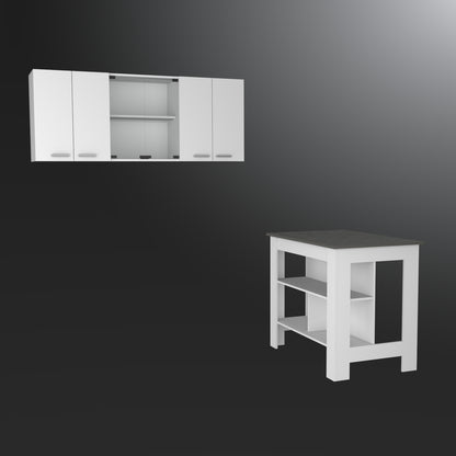 41" Gray and White Wood Kitchen Island Set With Storage - Loft&Timber