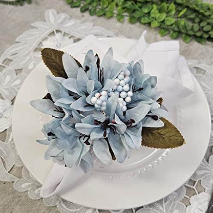 Maison Charlo Set of 4 Ice Blue Lilies Flower Celebration Napkin Rings - Loft&Timber
