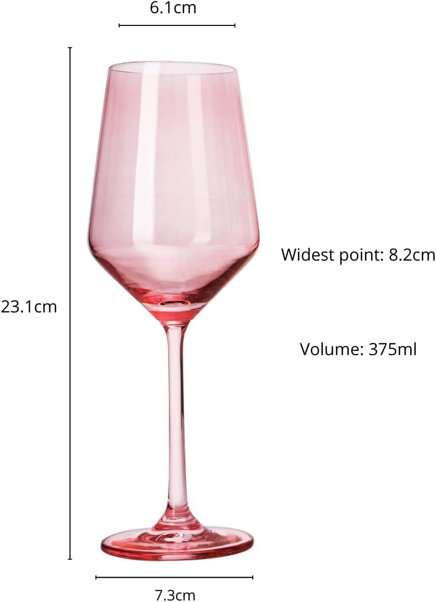 Set of 6 Colored Wine Glasses - 12 oz Hand Blown Italian Style Crystal Bordeaux Wine Glasses - Premium Stemmed Colored Glassware - Unique Drinking Glasses (6, Rose) - Loft&Timber