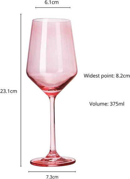 Set of 6 Colored Wine Glasses - 12 oz Hand Blown Italian Style Crystal Bordeaux Wine Glasses - Premium Stemmed Colored Glassware - Unique Drinking Glasses (6, Rose) - Loft&Timber