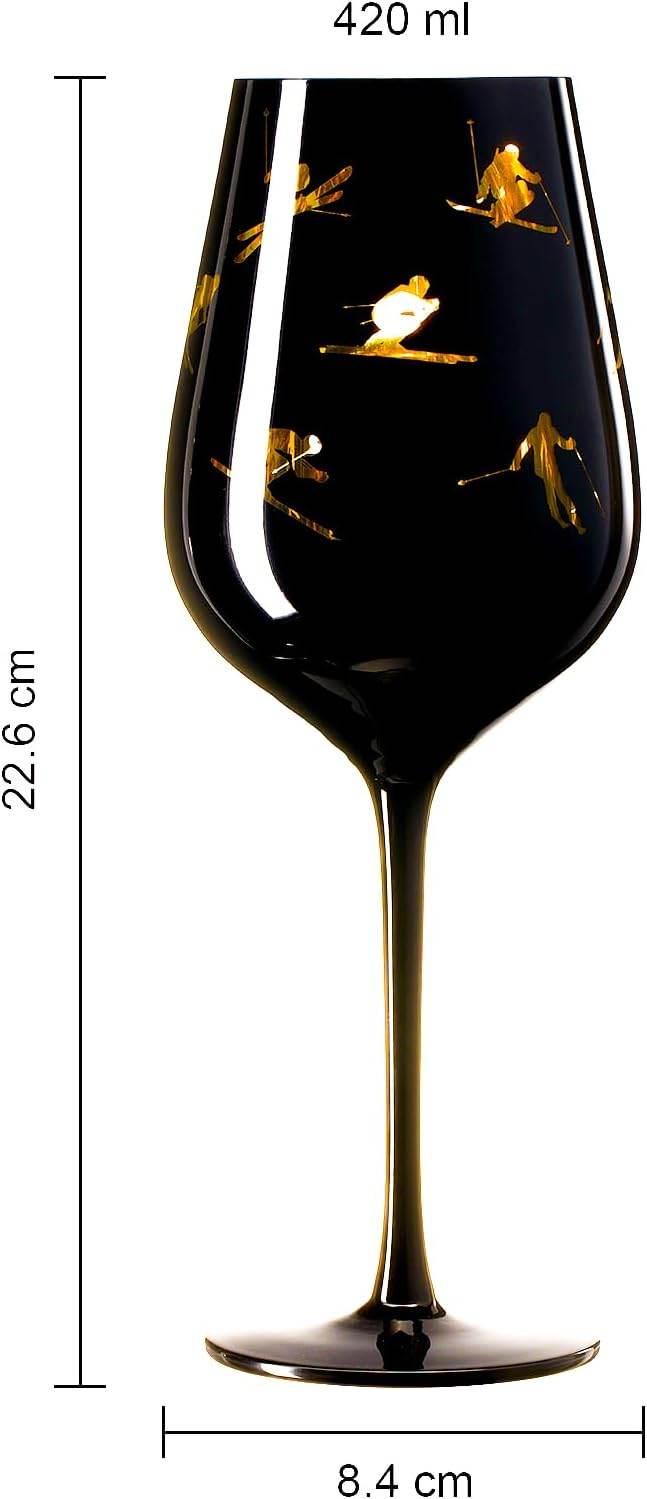 Crystal Stemmed Skiing, Apres Ski Skiier Wine Glasses Goblets - 1 Glass - 14oz - Loft&Timber