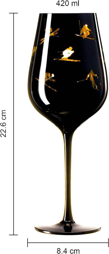 Crystal Stemmed Skiing, Apres Ski Skiier Wine Glasses Goblets - 1 Glass - 14oz - Loft&Timber