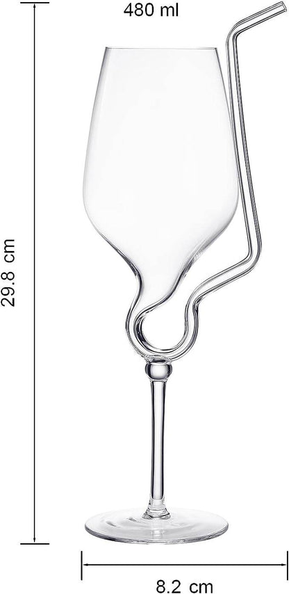 Straw Wine Glass, Spiral Vampire Wine Glass | 16oz | Stemmed Wine Glasses With A Built-In Straw, Creative Cocktail Glassware - Champagne, Gin & Tonic, Juice, Water - Ideal Birthday Cup, Gift, Wedding - Loft&Timber