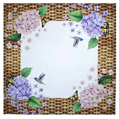 Charlo's Cloth Napkins Set of 4 Hydrangeas Flower Bird 16" by 16" - Lilac - Loft&Timber