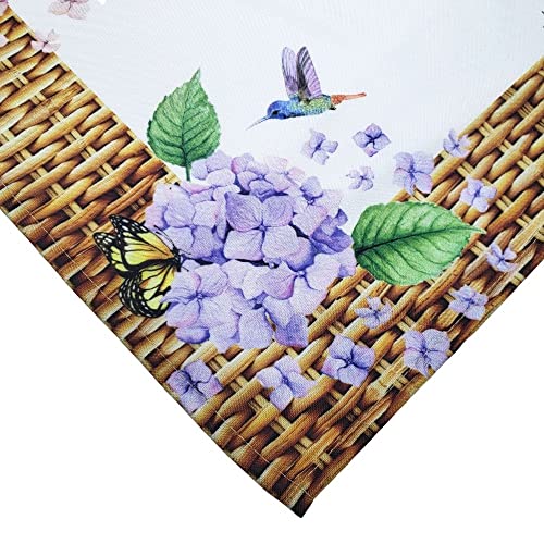 Charlo's Cloth Napkins Set of 4 Hydrangeas Flower Bird 16" by 16" - Lilac - Loft&Timber