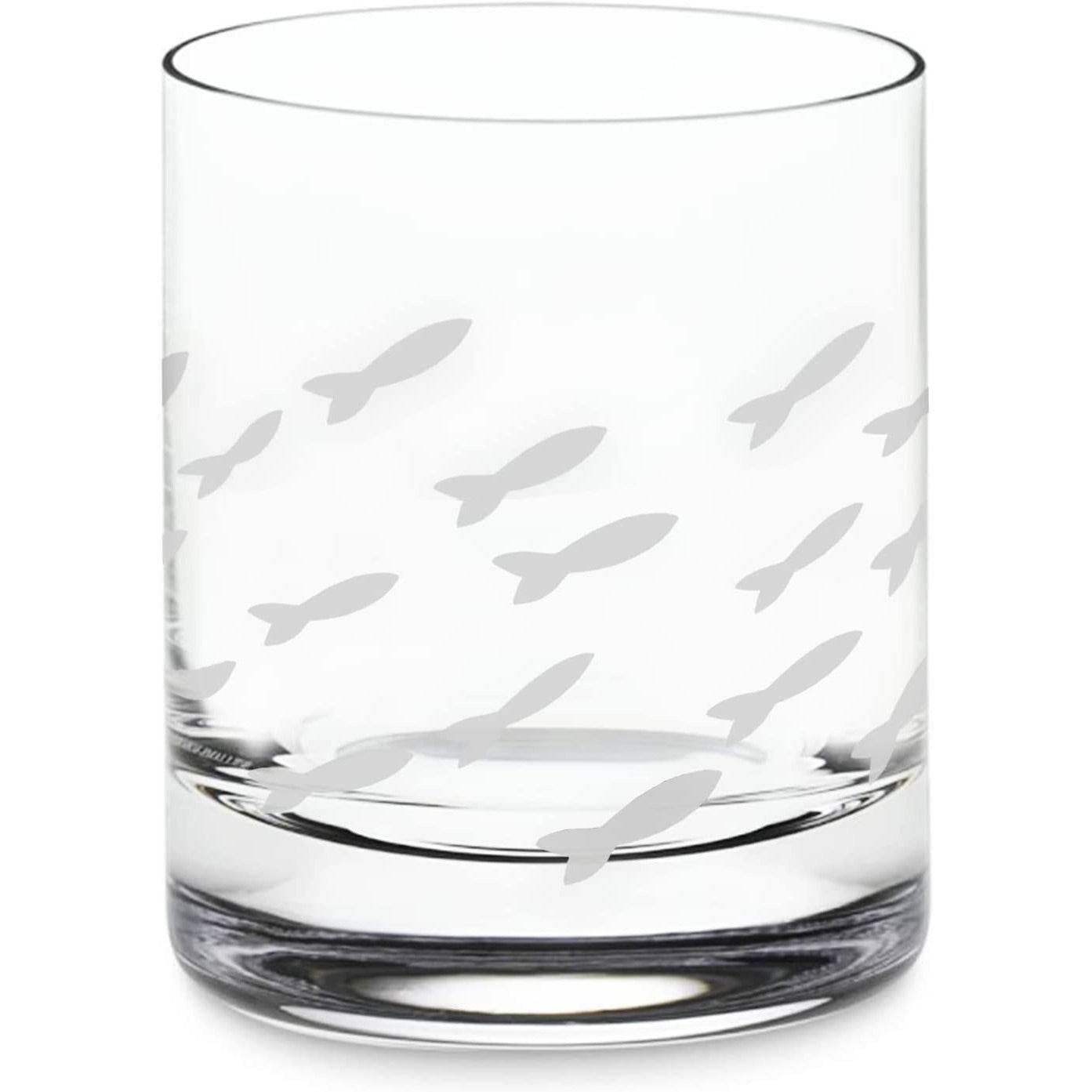 Fish Old Fashion Drinking Glasses, Fish Glasses For White and Red Wine, Water or Whiskey, by The Wine Savant, Each Glass Is Individually Sand Etched - Fish Wine Glasses - Loft&Timber