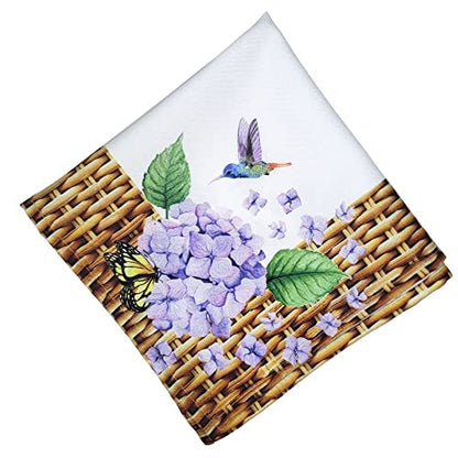 Charlo's Cloth Napkins Set of 4 Hydrangeas Flower Bird 16" by 16" - Lilac - Loft&Timber