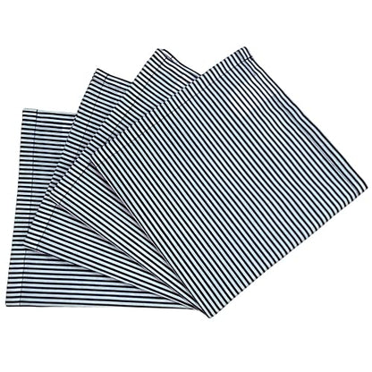 Charlo's Set of 4 Navy Blue Striped 100% Cotton Cloth Napkins 15" by 15" Washable Reusable - Loft&Timber