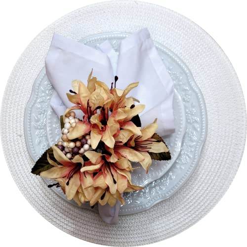 Maison Charlo Set of 4 Cream Lilies Flower Celebration Napkin Rings - Loft&Timber