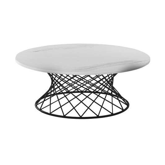36" White And Black Genuine Marble And Metal Round Coffee Table - Loft&Timber
