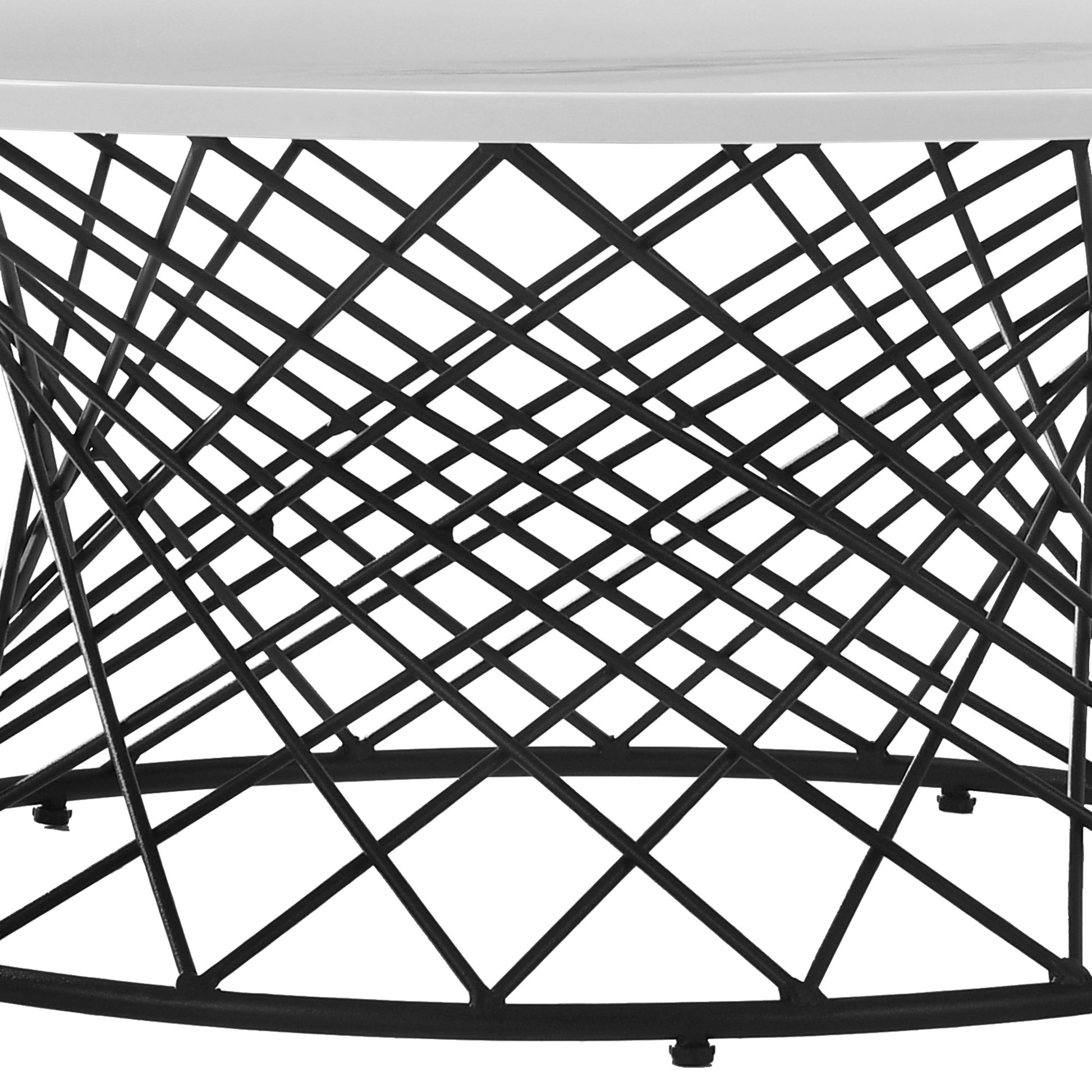 36" White And Black Genuine Marble And Metal Round Coffee Table - Loft&Timber