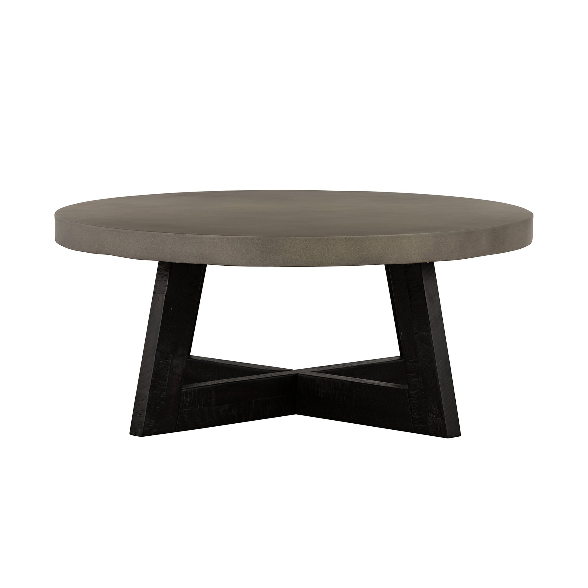 36" Gray And Black Concrete And Solid Wood Round Coffee Table - Loft&Timber