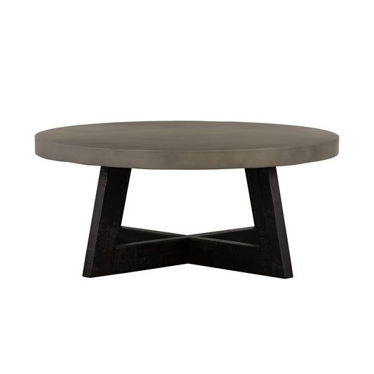 36" Gray And Black Concrete And Solid Wood Round Coffee Table - Loft&Timber
