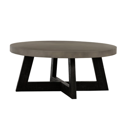 36" Gray And Black Concrete And Solid Wood Round Coffee Table - Loft&Timber
