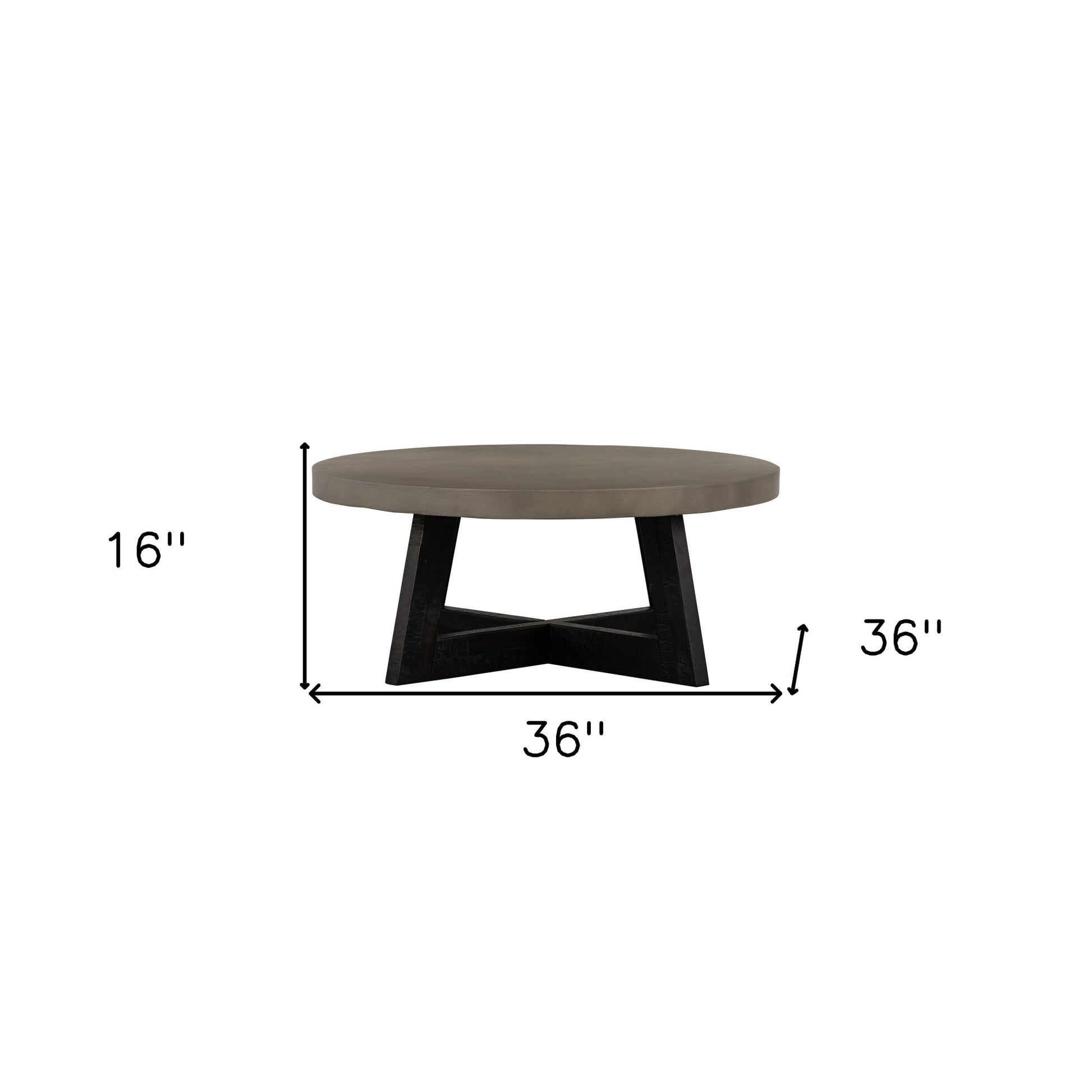36" Gray And Black Concrete And Solid Wood Round Coffee Table - Loft&Timber