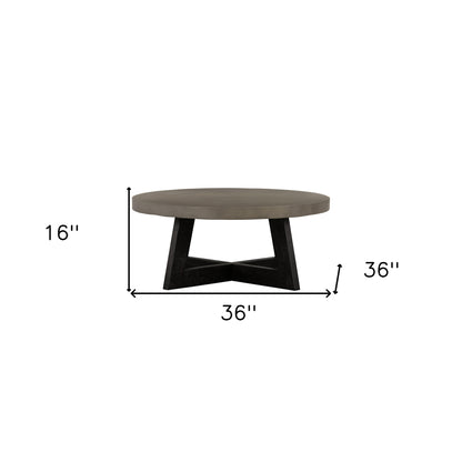 36" Gray And Black Concrete And Solid Wood Round Coffee Table - Loft&Timber
