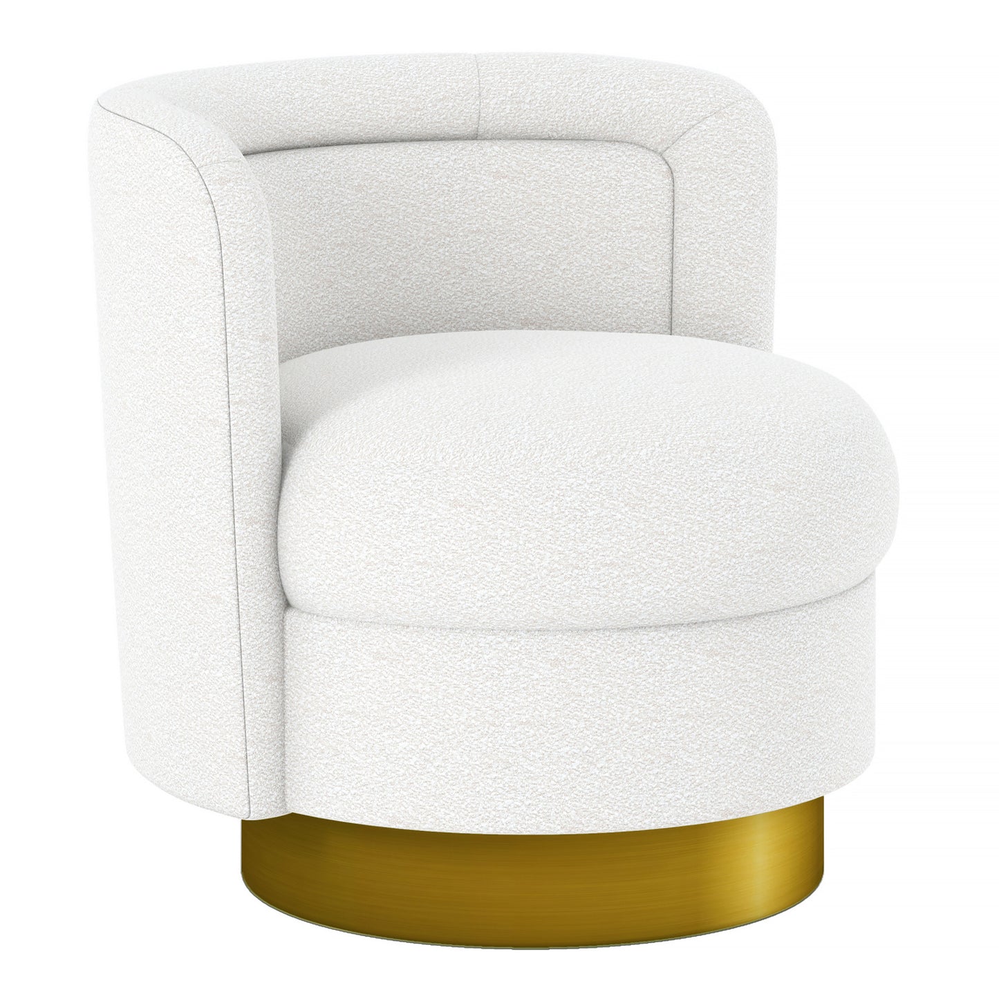 28" White and Gold Boucle Swivel Barrel Chair - Loft&Timber