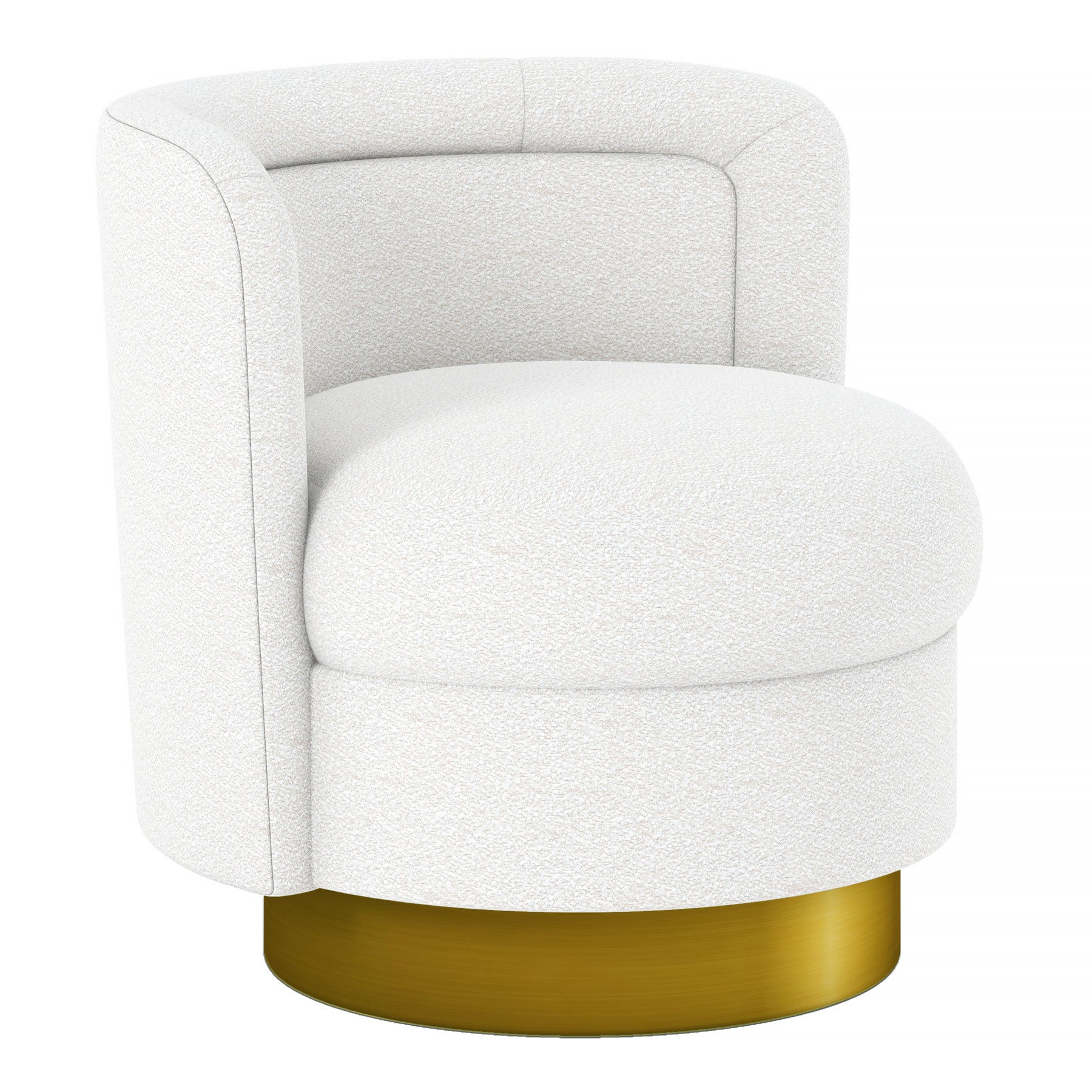 28" White and Gold Boucle Swivel Barrel Chair - Loft&Timber