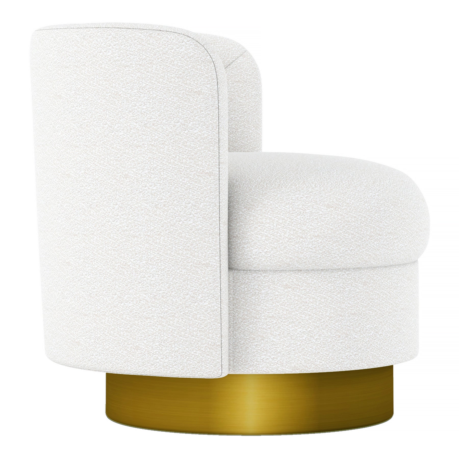 28" White and Gold Boucle Swivel Barrel Chair - Loft&Timber