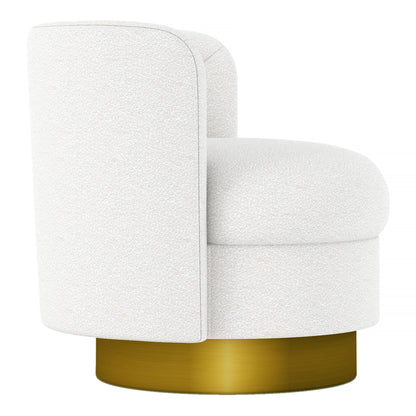 28" White and Gold Boucle Swivel Barrel Chair - Loft&Timber