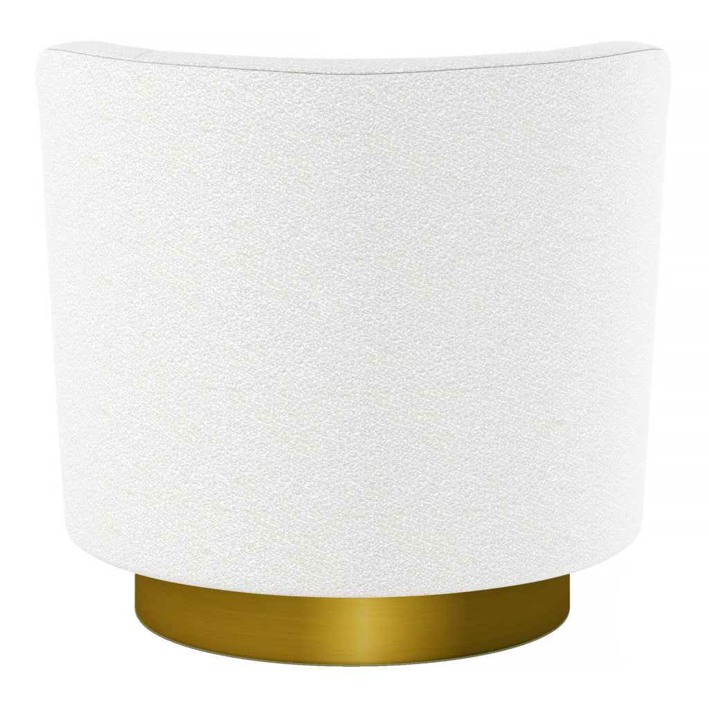 28" White and Gold Boucle Swivel Barrel Chair - Loft&Timber