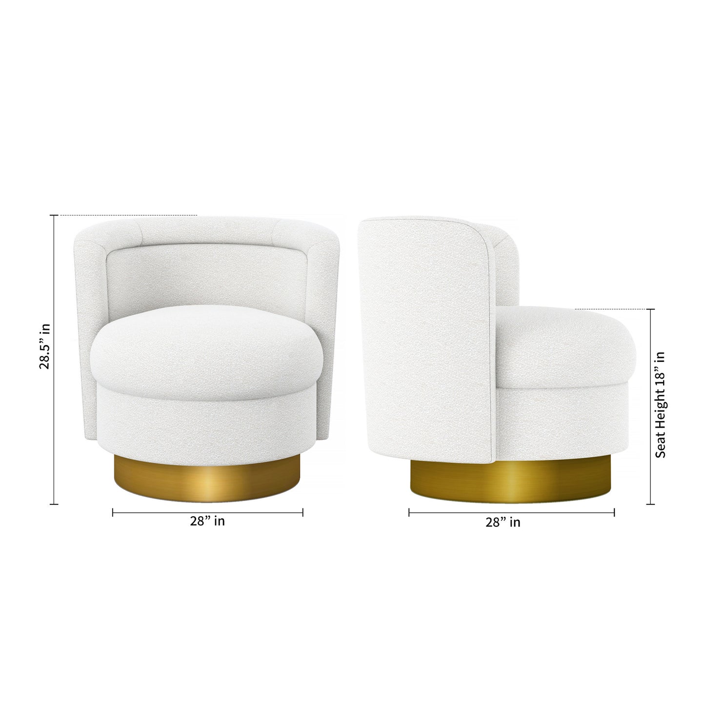 28" White and Gold Boucle Swivel Barrel Chair - Loft&Timber