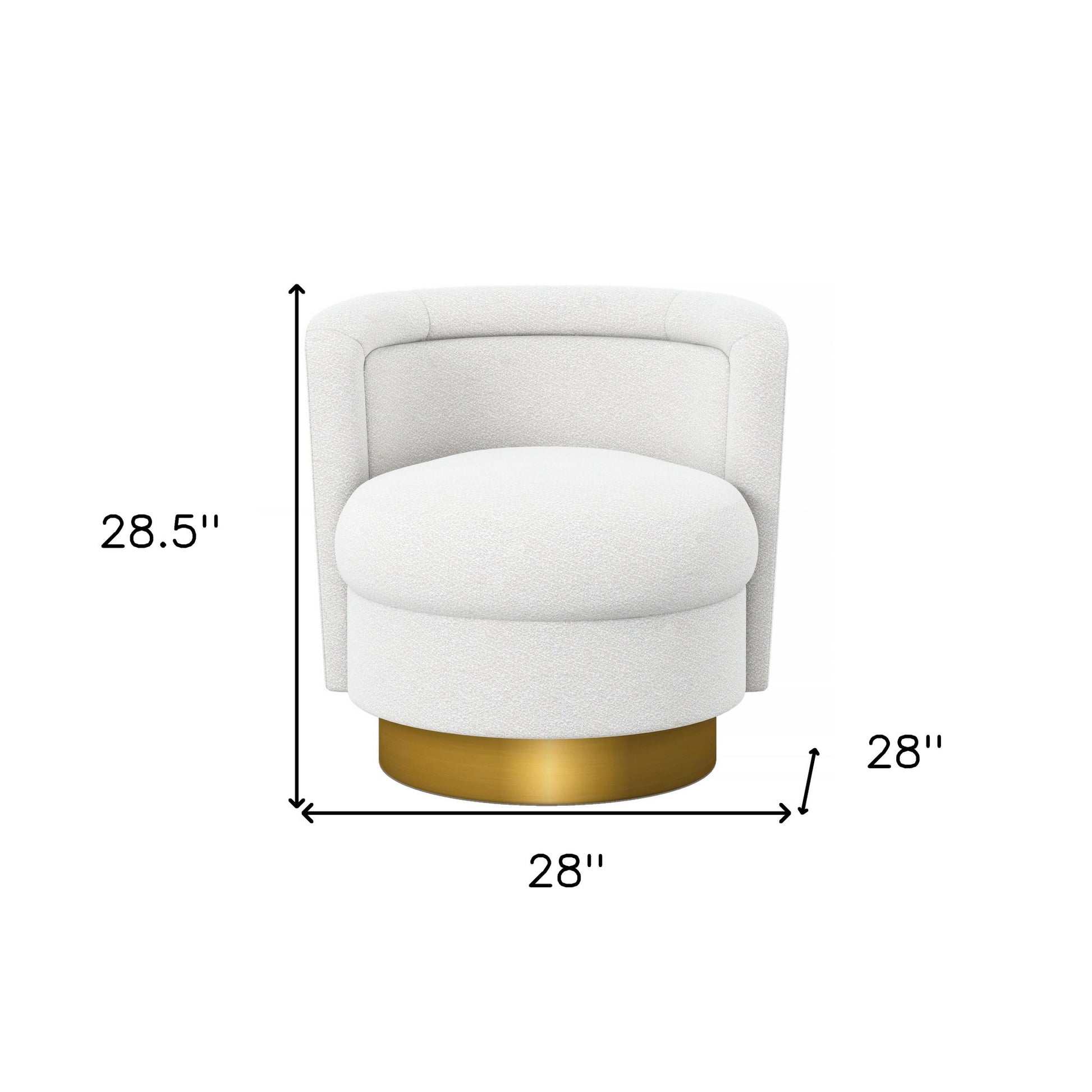 28" White and Gold Boucle Swivel Barrel Chair - Loft&Timber