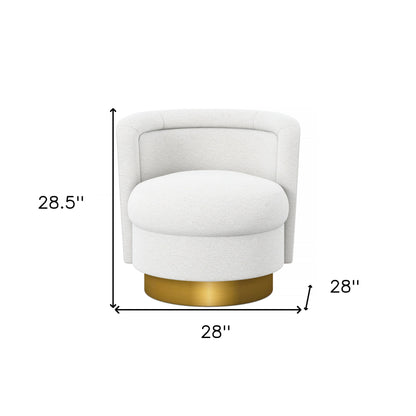 28" White and Gold Boucle Swivel Barrel Chair - Loft&Timber