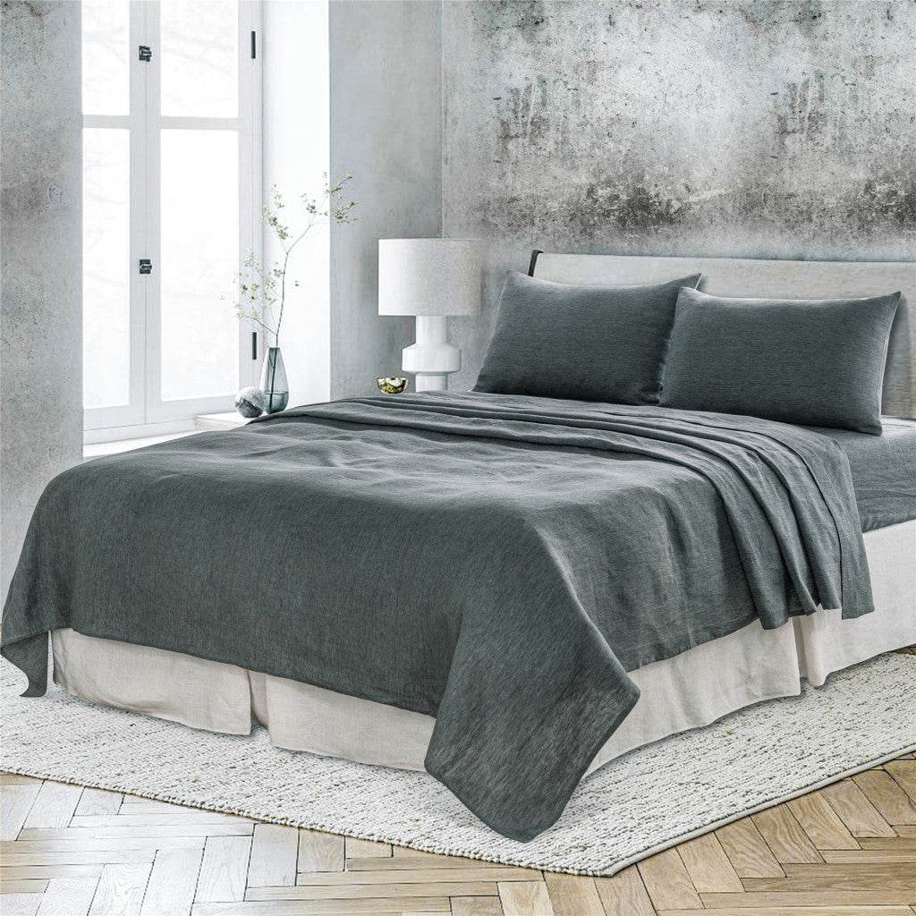 Slate Gray Linen King Flat Sheet - Loft&Timber