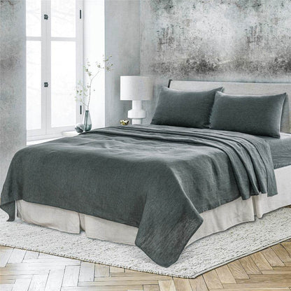 Slate Gray Linen King Flat Sheet - Loft&Timber