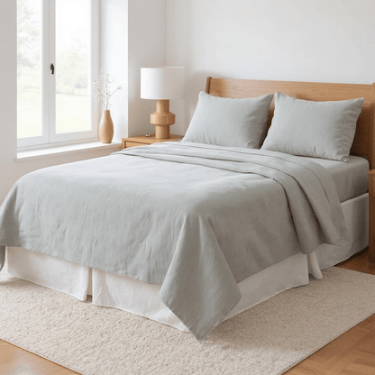 Blue Linen Twin Flat Sheet - Loft&Timber