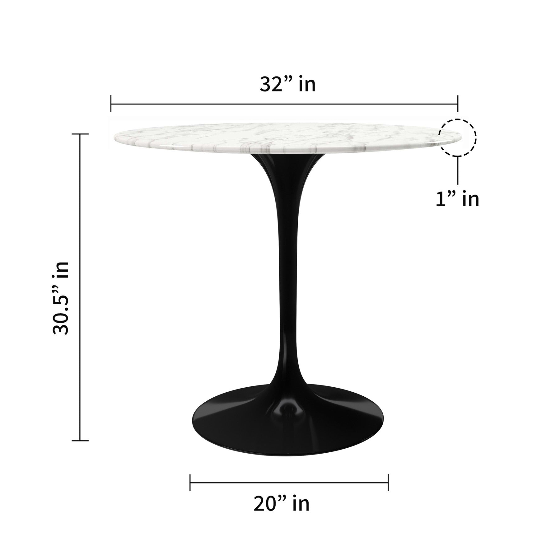 32" White And Black Marble And Metal Dining Table - Loft&Timber