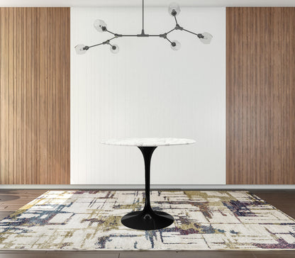 32" White And Black Marble And Metal Dining Table - Loft&Timber