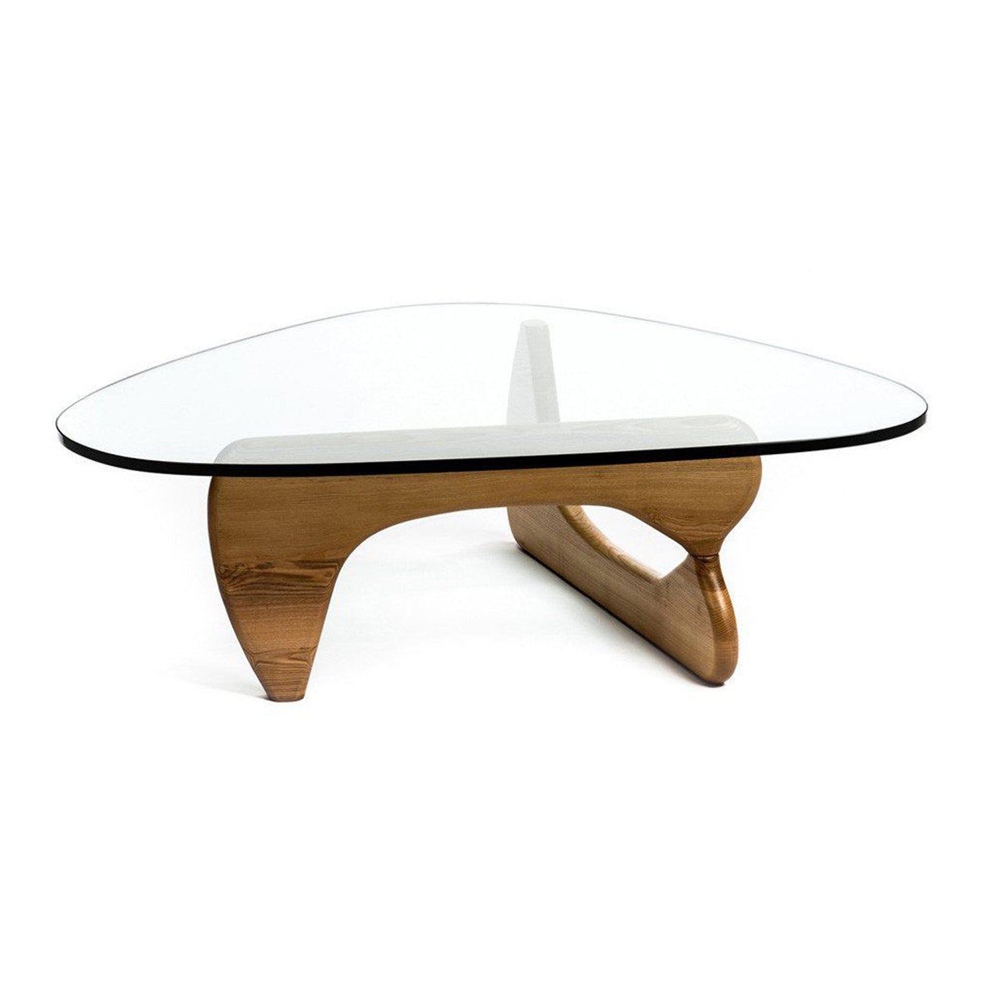 50" Clear And Brown Glass And Solid Wood Triangle Coffee Table - Loft&Timber