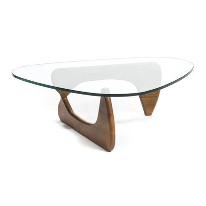 50" Clear And Brown Glass And Solid Wood Triangle Coffee Table - Loft&Timber