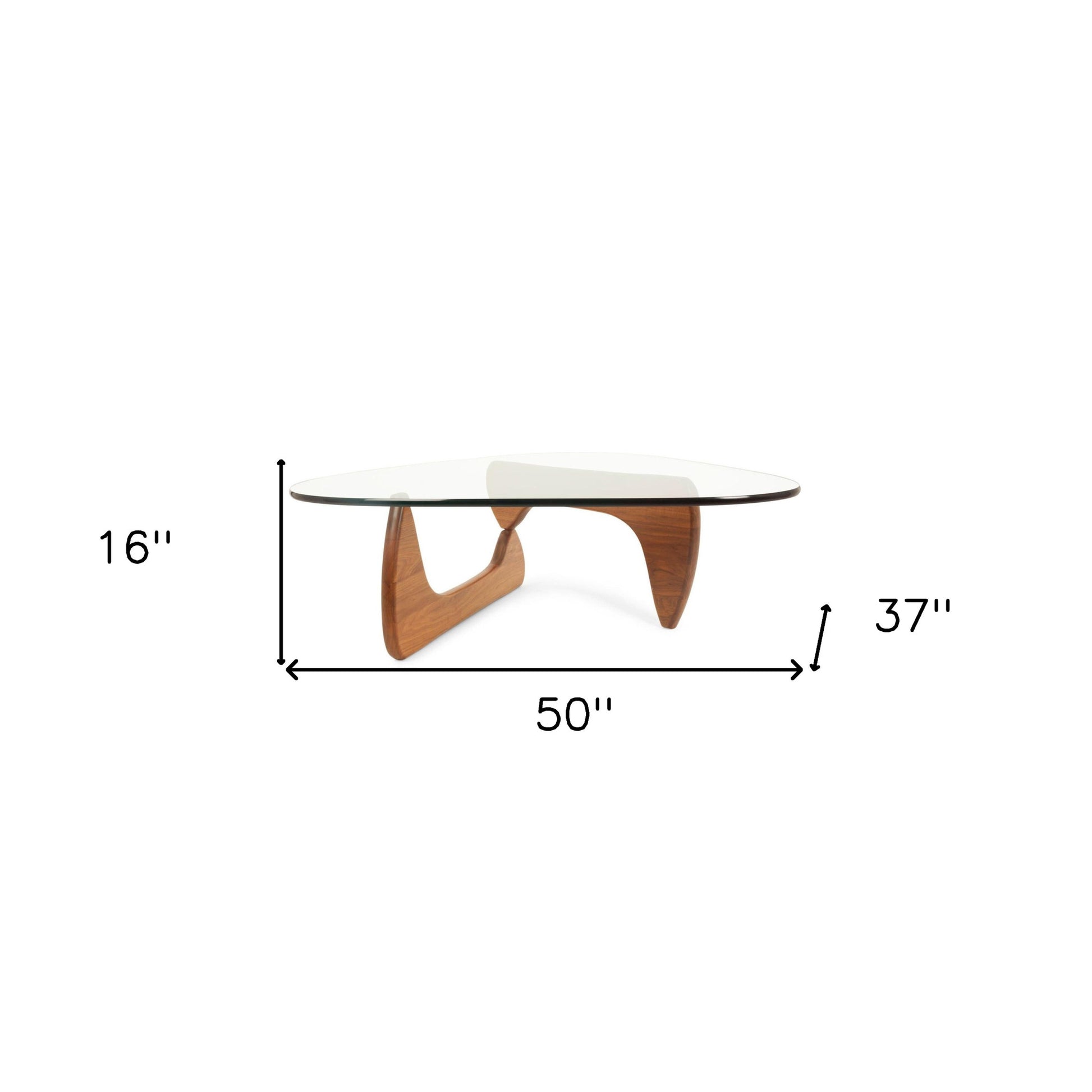 50" Clear And Brown Glass And Solid Wood Triangle Coffee Table - Loft&Timber