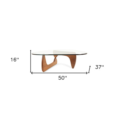 50" Clear And Brown Glass And Solid Wood Triangle Coffee Table - Loft&Timber