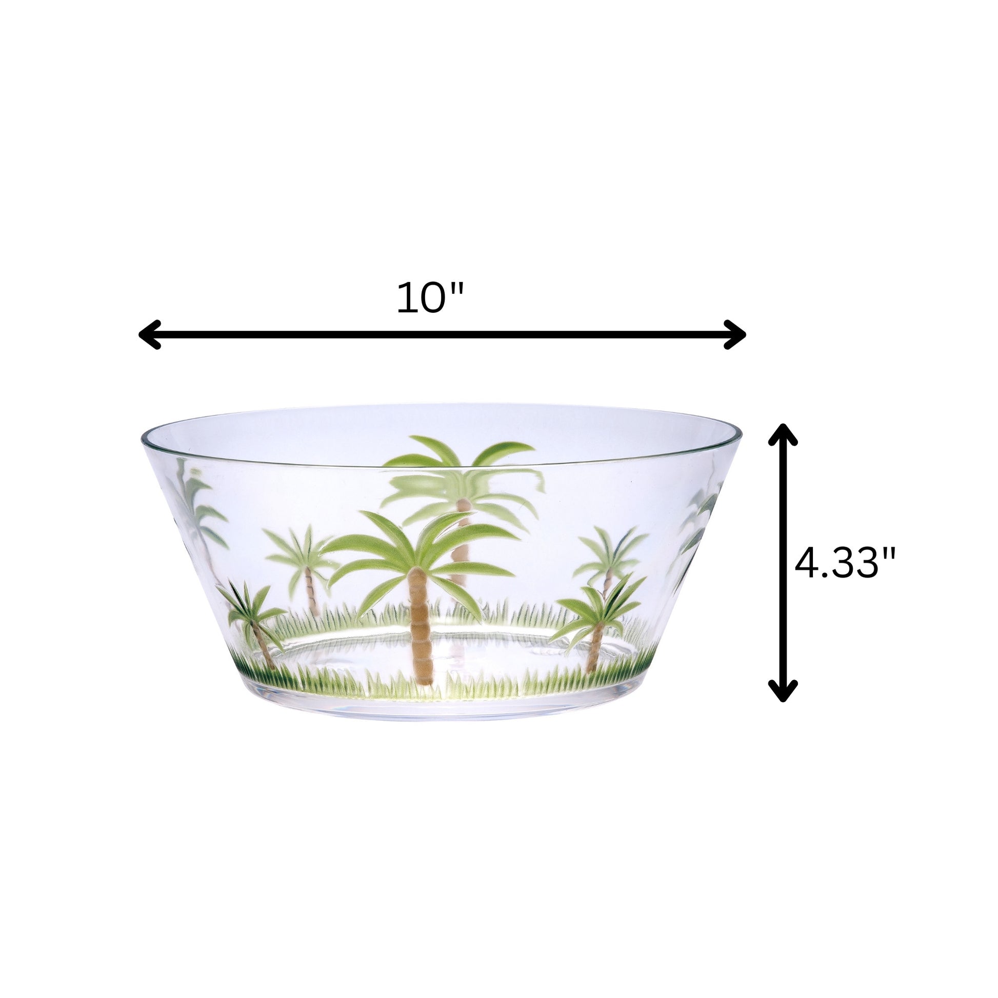 10" Clear and Green Palm Tree Acrylic Round Salad Bowl - Loft&Timber