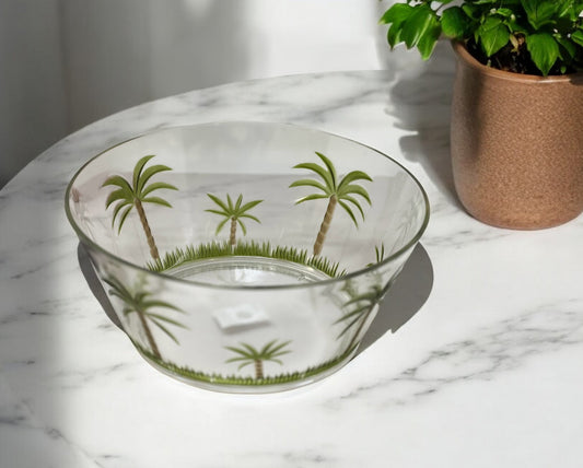 10" Clear and Green Palm Tree Acrylic Round Salad Bowl - Loft&Timber