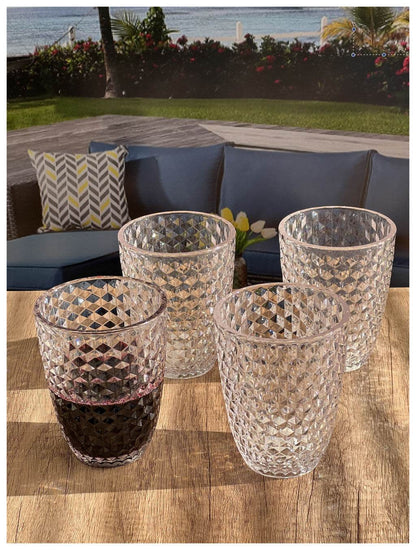 Set of Four Clear Diamond Acrylic Stemless Whiskey Glasses - Loft&Timber