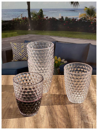Set of Four Clear Diamond Acrylic Stemless Whiskey Glasses - Loft&Timber
