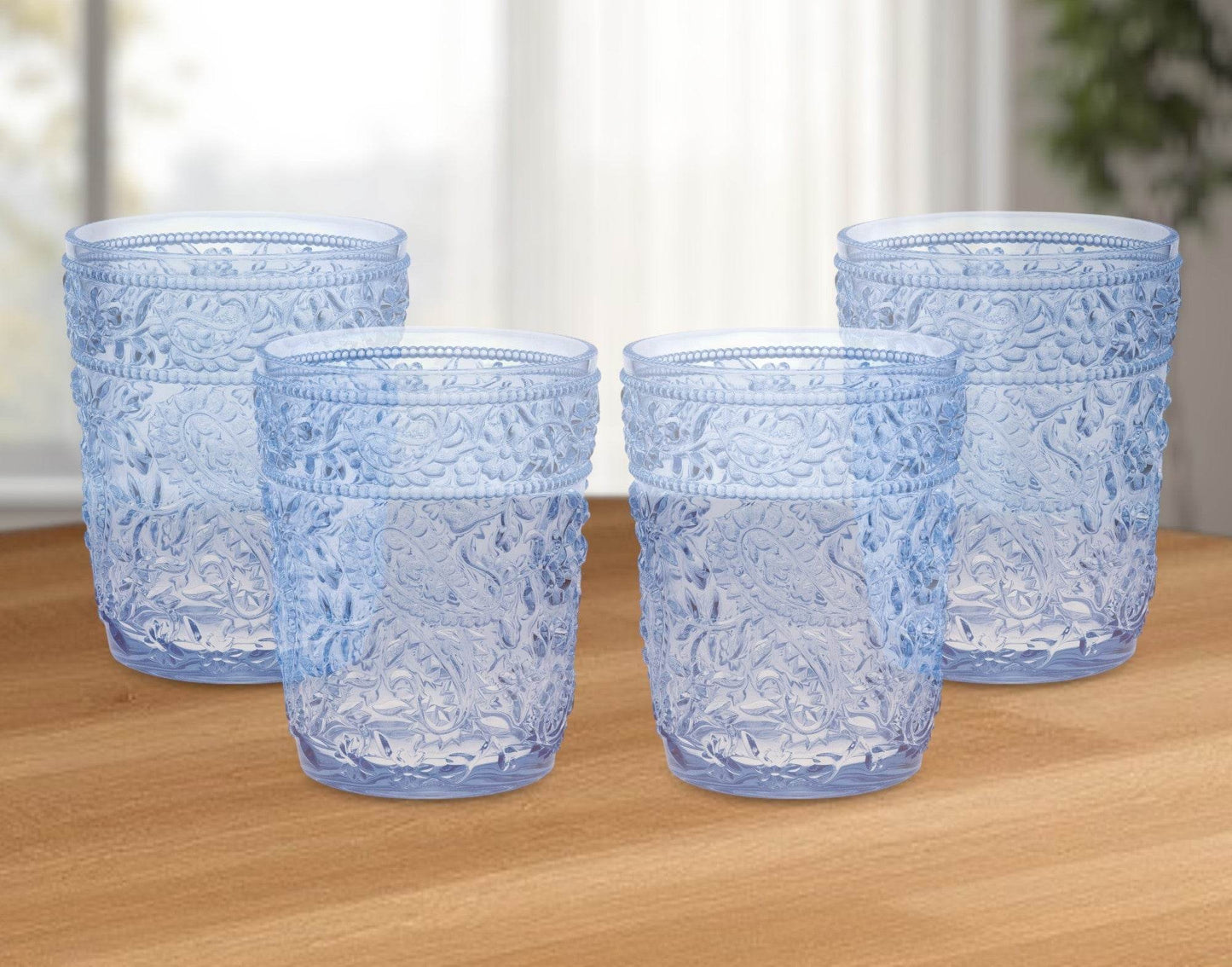 Set of Four Blue Paisley Acrylic Stemless Whiskey Glasses - Loft&Timber