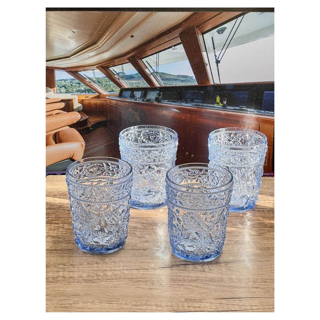 Set of Four Blue Paisley Acrylic Stemless Whiskey Glasses - Loft&Timber