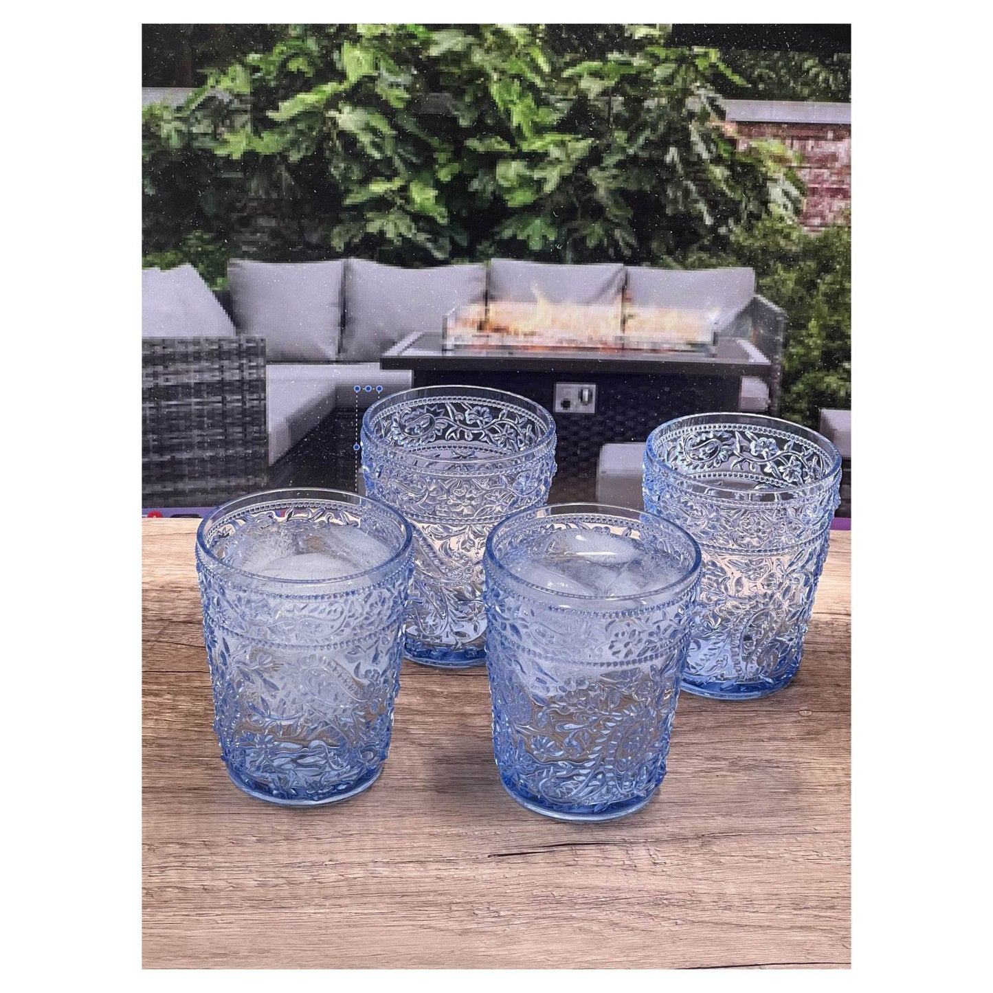 Set of Four Blue Paisley Acrylic Stemless Whiskey Glasses - Loft&Timber