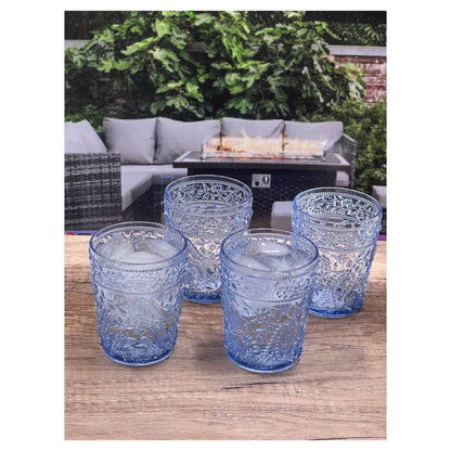 Set of Four Blue Paisley Acrylic Stemless Whiskey Glasses - Loft&Timber