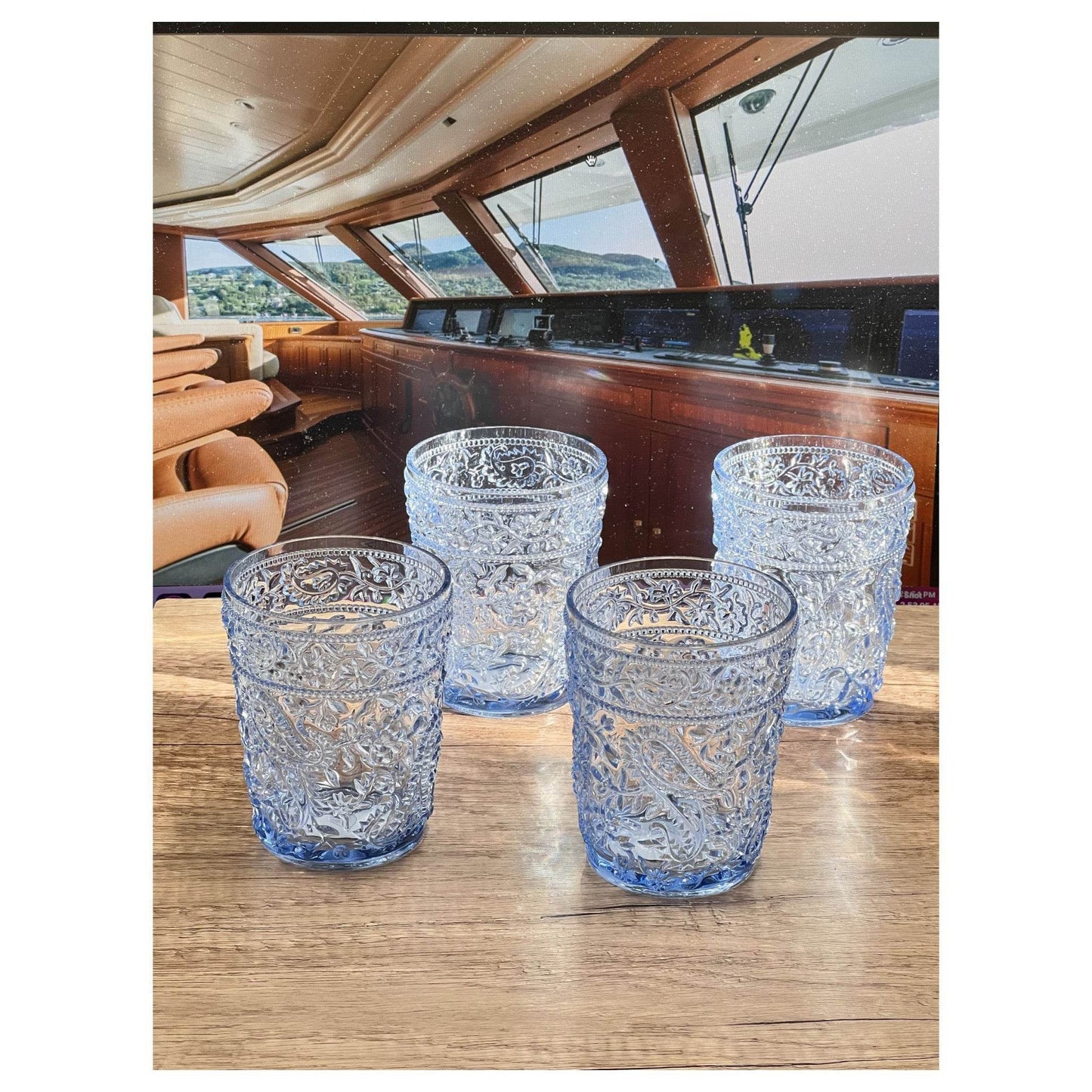 Set of Four Blue Paisley Acrylic Stemless Whiskey Glasses - Loft&Timber