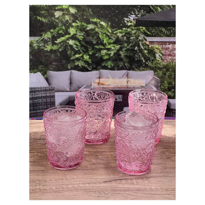 Set of Four Pink Paisley Acrylic Stemless Whiskey Glasses - Loft&Timber